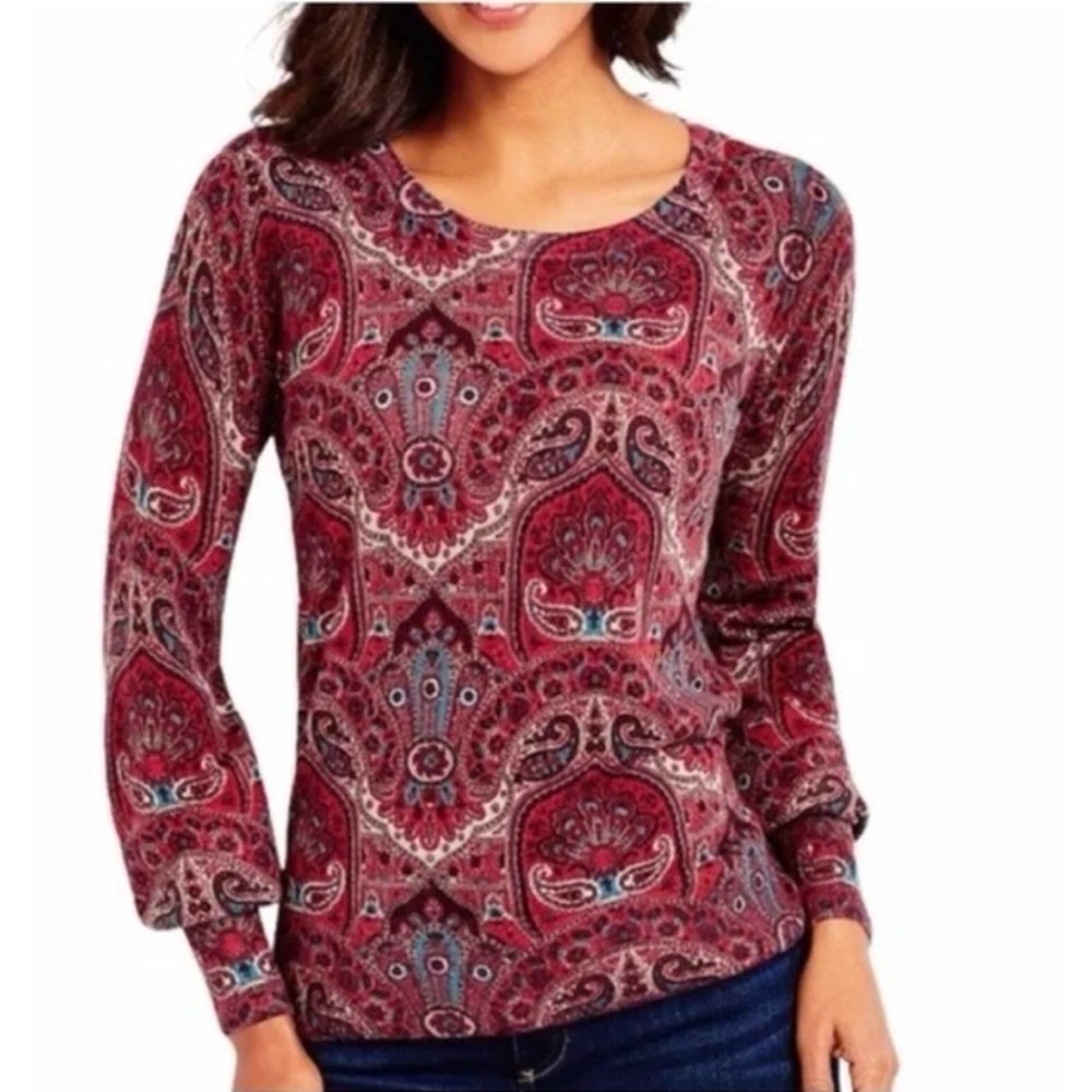 NWT Talbots Pure Merino Wool Sweater burgundy paisley print thin soft warm 3X